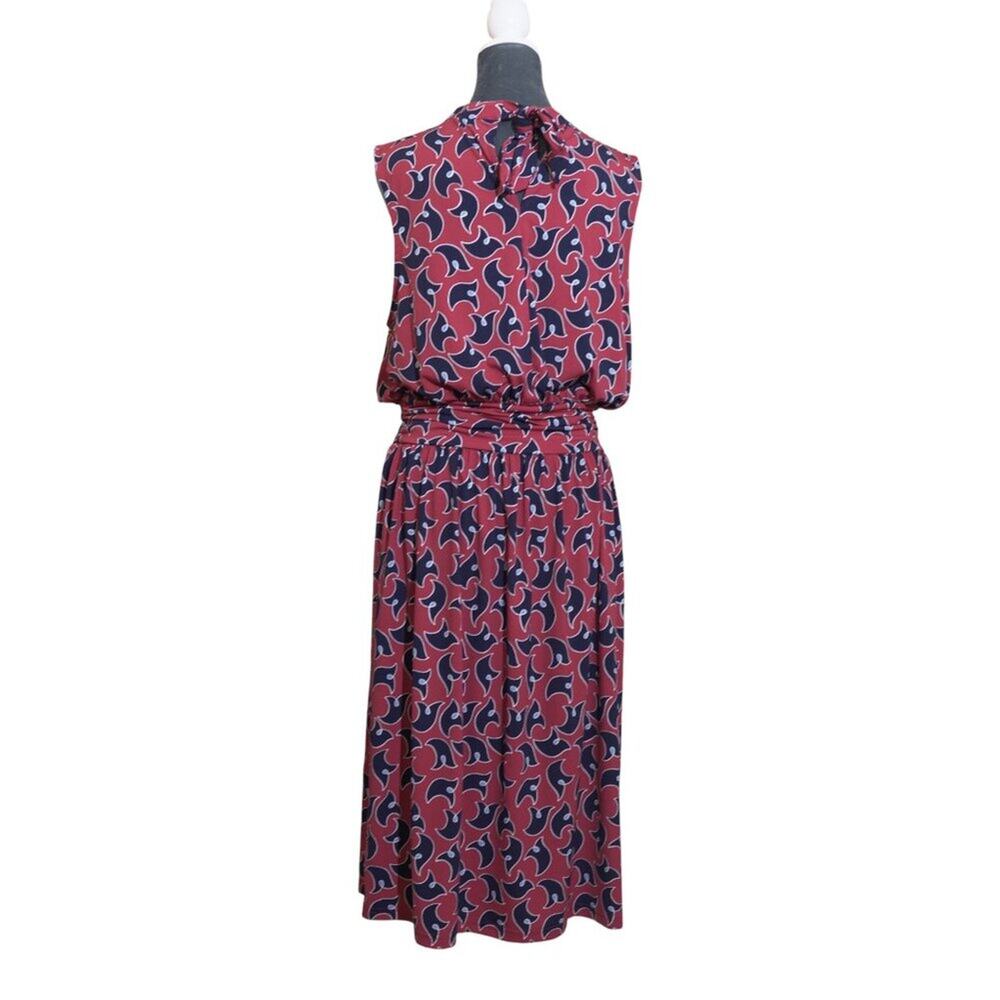 Leota Mock Neck Stretch Dress Sz L Red Blue 4th of July Colors Geo Print - Picture 3 of 14